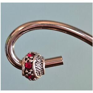 Red Crystal Diagonal Pattern Silver Spacer Bead.